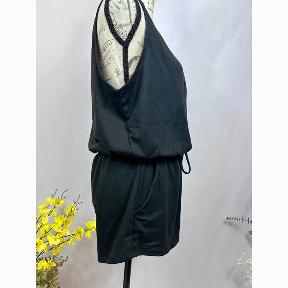 LBLC the Label Lauren Romper Drawstring Waist Pockets Black M - Picture 11 of 16